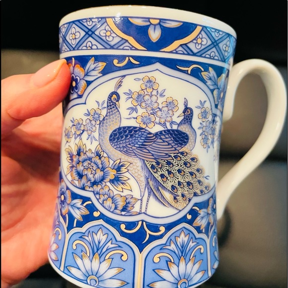 2 Imperial Peacock blue peacock mugs w/gold trim @1983 Arnart Collector Vintage - Picture 11 of 12